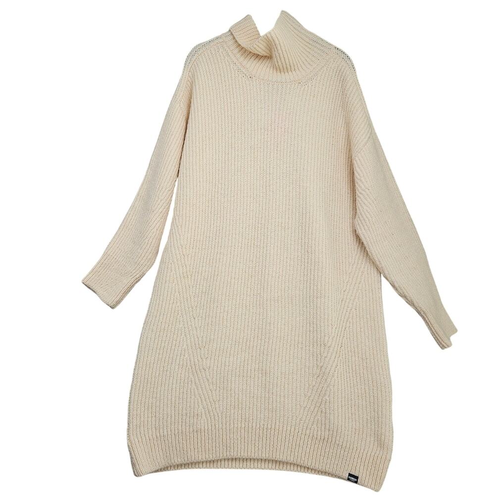 Superdry Chunky Knit Turtleneck Sweater Dress Cream Alpaca Blend Women’s 12 Cozy